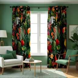 Exotic Tropical Curtains, Colorful Jungle Leaf & Flower Print Drapes, Custom Size Window Treatment Panels For Lively Home Style - thumbnail 3