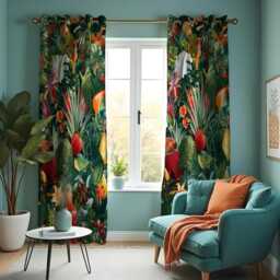 Exotic Tropical Curtains, Colorful Jungle Leaf & Flower Print Drapes, Custom Size Window Treatment Panels For Lively Home Style - thumbnail 2