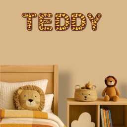 Personalised Wooden Safari Name Sign - Wall Art Jungle Nursery Decor Custom Kids Bedroom Animal Theme Plaque - thumbnail 1
