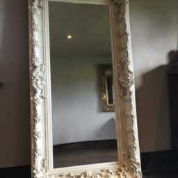 Chunky Wood Large Heavy Antique White Ivory Cream Leaf Statement French Ornate Over Mantle Beveled Wall Mirror 5 Ft X 4 - thumbnail 3
