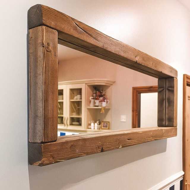 Handcrafted Chunky Warm Oak Mirror - Rustic Solid Wood Farmhouse Decor