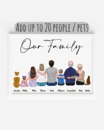 Personalised Family Print With Dogs, Cats, Portrait Print, Family Print, Mothers Day Gift, Grandparents - thumbnail 1