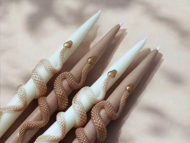 Gold Snake Taper Candles - Set Of 2 Gothic Dark Academia Decor - image 1