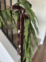 Brown Velvet Bow For Garland Banister Christmas Flowy Ribbon Moody Decor Wreath - thumbnail 1