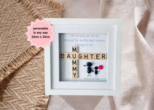 Mummy & Daughter Scrabble Frame Gift - Pebble Art Picture Birthday Or Mother's Day For Handmade UK - image 1
