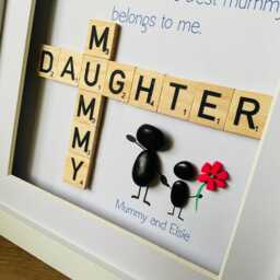 Mummy & Daughter Scrabble Frame Gift - Pebble Art Picture Birthday Or Mother's Day For Handmade UK - thumbnail 2