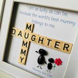 Mummy & Daughter Scrabble Frame Gift - Pebble Art Picture Birthday Or Mother's Day For Handmade UK - thumbnail 3