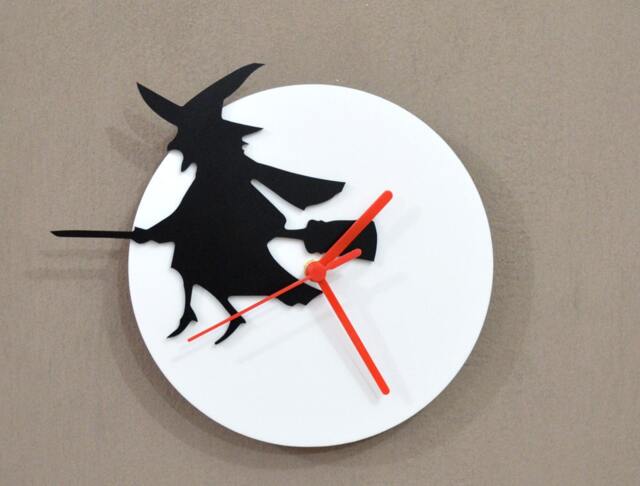 Halloween Witch - Black & White Silhouette Wall Clock - image 1