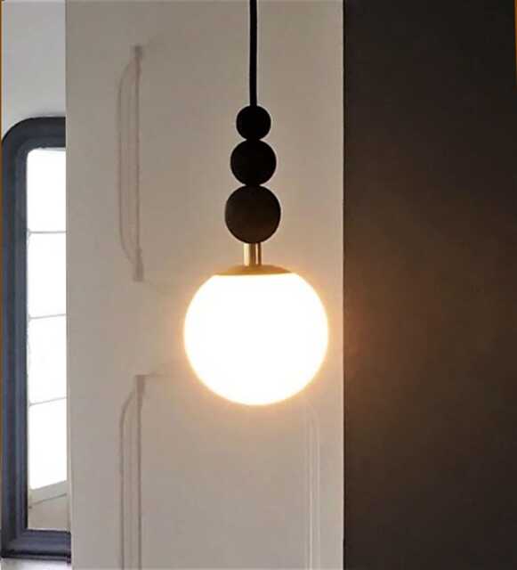 Opaline Glass Pendant Light - Handcrafted Designer Fixture in Golden Brass & Burnt Wood - image 1