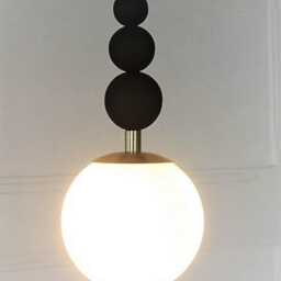 Opaline Glass Pendant Light - Handcrafted Designer Fixture in Golden Brass & Burnt Wood - thumbnail 3