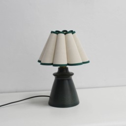 Handmade Scallop Fabric Lamp Oatmeal Shade, Ceramic Base - thumbnail 1