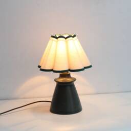 Handmade Scallop Fabric Lamp Oatmeal Shade, Ceramic Base - thumbnail 4
