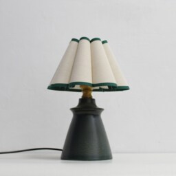 Handmade Scallop Fabric Lamp Oatmeal Shade, Ceramic Base - thumbnail 3