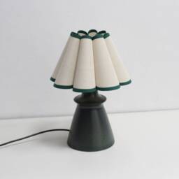 Handmade Scallop Fabric Lamp Oatmeal Shade, Ceramic Base - thumbnail 2