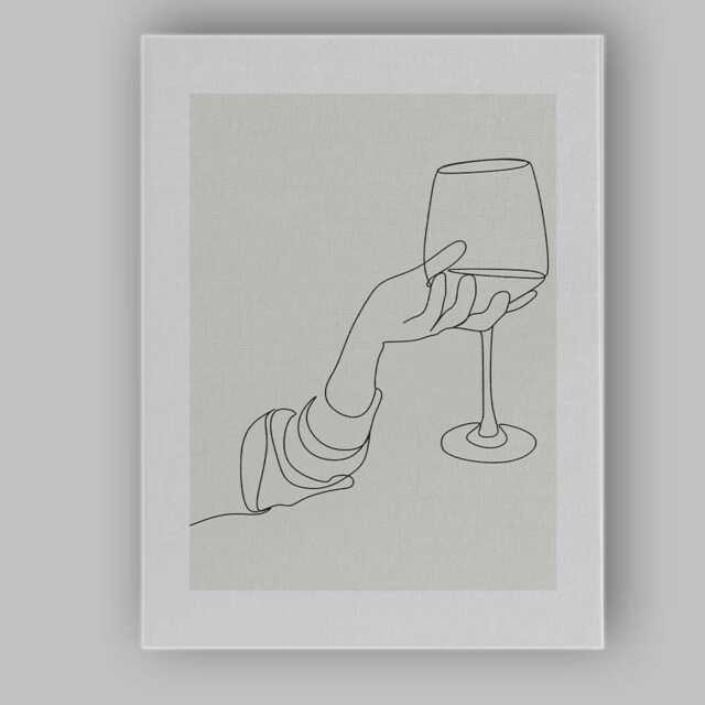 Minimalist Hand Holding Wine Glass Continuous Line Drawing Canvas Wall Art Print Decor Picture Ready To Hang - image 1