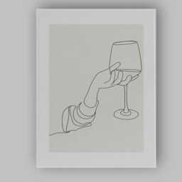 Minimalist Hand Holding Wine Glass Continuous Line Drawing Canvas Wall Art Print Decor Picture Ready To Hang - thumbnail 1