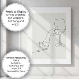 Minimalist Hand Holding Wine Glass Continuous Line Drawing Canvas Wall Art Print Decor Picture Ready To Hang - thumbnail 3
