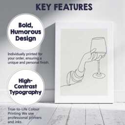 Minimalist Hand Holding Wine Glass Continuous Line Drawing Canvas Wall Art Print Decor Picture Ready To Hang - thumbnail 2