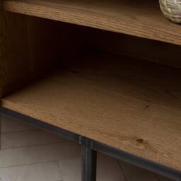 Konk ??? Large Chamfered Edge Media Unit Bespoke Sizes Available Industrial Oak & Steel Console With Storage, Solid Wood Tv Stand Cabinet - thumbnail 4