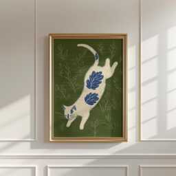 White Cat Poster, Botanical Print, Folk Style Wall Art - thumbnail 3