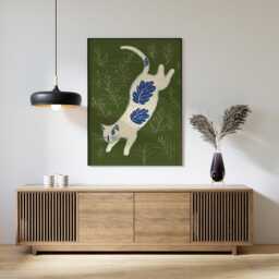 White Cat Poster, Botanical Print, Folk Style Wall Art - thumbnail 2