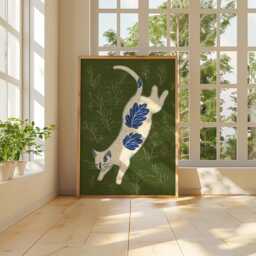 White Cat Poster, Botanical Print, Folk Style Wall Art - thumbnail 4