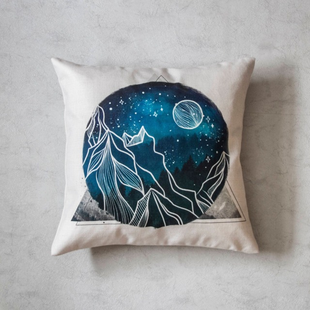 starry Night Mountain Pillow Cover, Throw Pillow, Galaxy Decorative Cushion, Christmas Holiday Cover - image 1