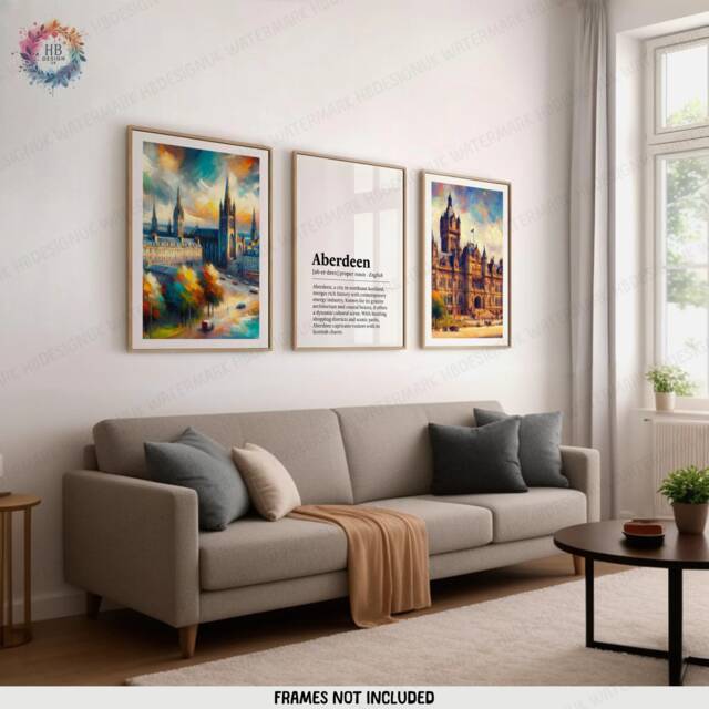 Aberdeen Poster Prints - Set Of 3 Posters - Watercolour Wall Art Decor Travel Hanging Scotland Artwork Gift UK Painting - image 1