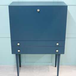 Fold Away Secretary Desk - Mid Century Modern Pull-Down Floating With Drawers, Sailor - thumbnail 4