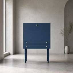 Fold Away Secretary Desk - Mid Century Modern Pull-Down Floating With Drawers, Sailor - thumbnail 3