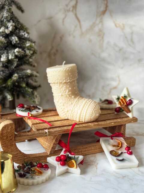 Handmade Christmas Stocking Boot Candle - Rustic Holiday Stockings, Cosy Winter Decor, Festive Gift Holders - image 1