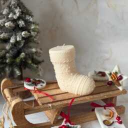 Handmade Christmas Stocking Boot Candle - Rustic Holiday Stockings, Cosy Winter Decor, Festive Gift Holders - thumbnail 2