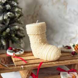 Handmade Christmas Stocking Boot Candle - Rustic Holiday Stockings, Cosy Winter Decor, Festive Gift Holders - thumbnail 3