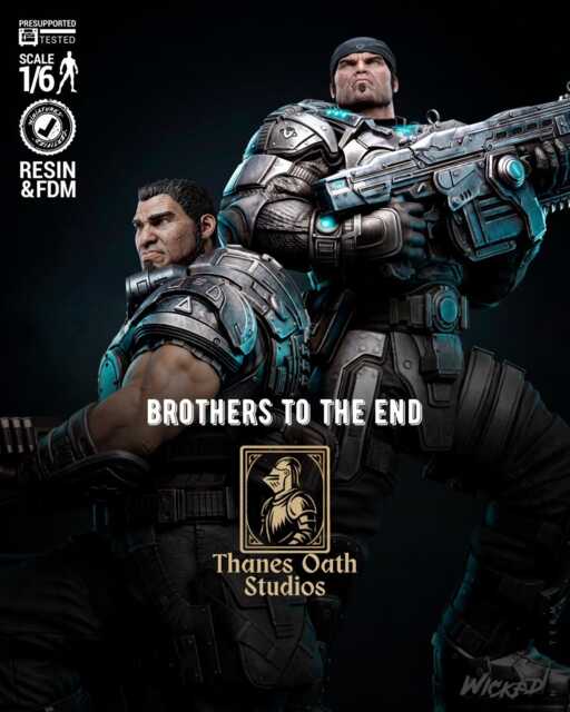 Brothers To The End - Soldier Duo Gaming Characters Marcus Fenix & Dominic Santiago Resin Figure 16K - image 1