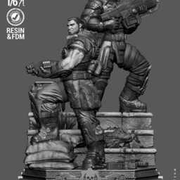 Brothers To The End - Soldier Duo Gaming Characters Marcus Fenix & Dominic Santiago Resin Figure 16K - thumbnail 4