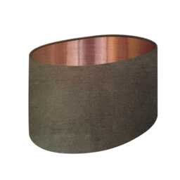 Olive Green Velvet Brushed Copper Oval Lampshade - thumbnail 1