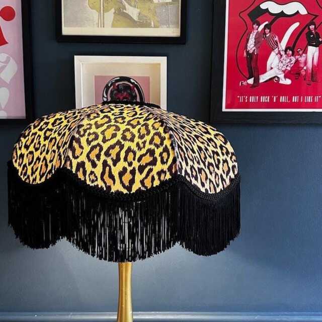 Leopard Print Velvet Fringed Lampshade Art Deco Style, Handmade in England - image 1