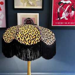 Leopard Print Velvet Fringed Lampshade Art Deco Style, Handmade in England - thumbnail 1