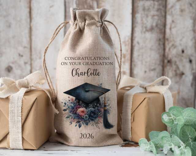 Personalised Bottle Bag, Graduation Class Of 2026, Wine Bottle University Keepsake Gift - image 1