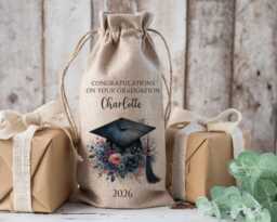 Personalised Bottle Bag, Graduation Class Of 2026, Wine Bottle University Keepsake Gift - thumbnail 1