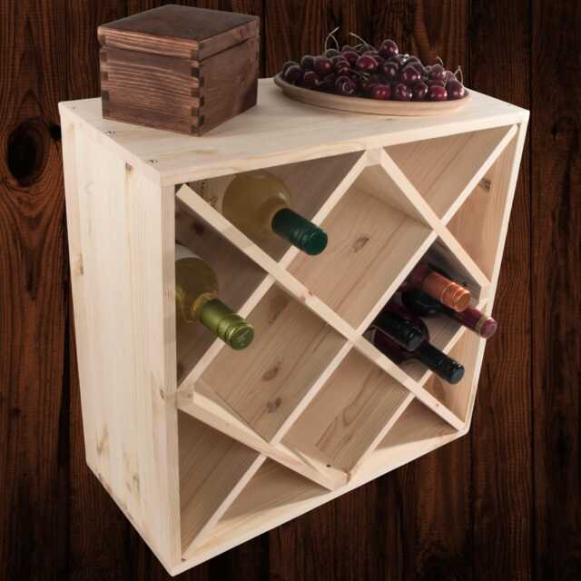 Square Wooden 24 Bottle Wine Rack - 52 X 25 cm Floor Standing Cabinet Display Cellar Storage Cube Holder- Unpainted & Untreated Pine - image 1