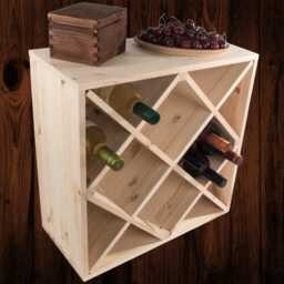 Square Wooden 24 Bottle Wine Rack - 52 X 25 cm Floor Standing Cabinet Display Cellar Storage Cube Holder- Unpainted & Untreated Pine