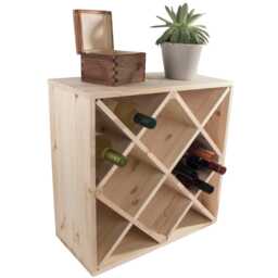 Square Wooden 24 Bottle Wine Rack - 52 X 25 cm Floor Standing Cabinet Display Cellar Storage Cube Holder- Unpainted & Untreated Pine - thumbnail 4