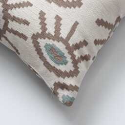 Burnt Orange Evil Eye Pillow Cover Ikat Woven Jacquard, 18x18 Inch - thumbnail 4