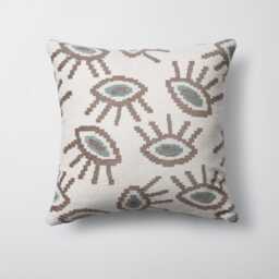 Burnt Orange Evil Eye Pillow Cover Ikat Woven Jacquard, 18x18 Inch - thumbnail 3