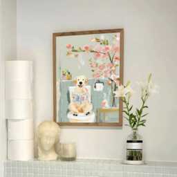 Golden Retriever Toilet Art Print - Funny Bathroom Wall Dog Lover Gift Humorous Quirky Animal Decor - thumbnail 3