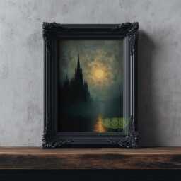 Gothic Cathedral Wall Art, Moonlit Church Painting Print, Dark Architecture Artwork, Moody Night Sky Decor, Academia Art - thumbnail 2