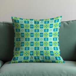 Retro Blue Green Geometric Cushion Cover, Mid Century Modern Tile Pattern Pillow Abstract Living Room & Bedroom Decoration - thumbnail 1