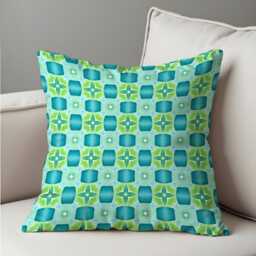 Retro Blue Green Geometric Cushion Cover, Mid Century Modern Tile Pattern Pillow Abstract Living Room & Bedroom Decoration - thumbnail 2
