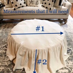 Slip Cover For Round Or Oval Ottoman, Custom Size, Ruffled, Creamy White, Gray Ivory Cotton, French Country, Farmhouse, Boho Styles Slipcovers - thumbnail 2